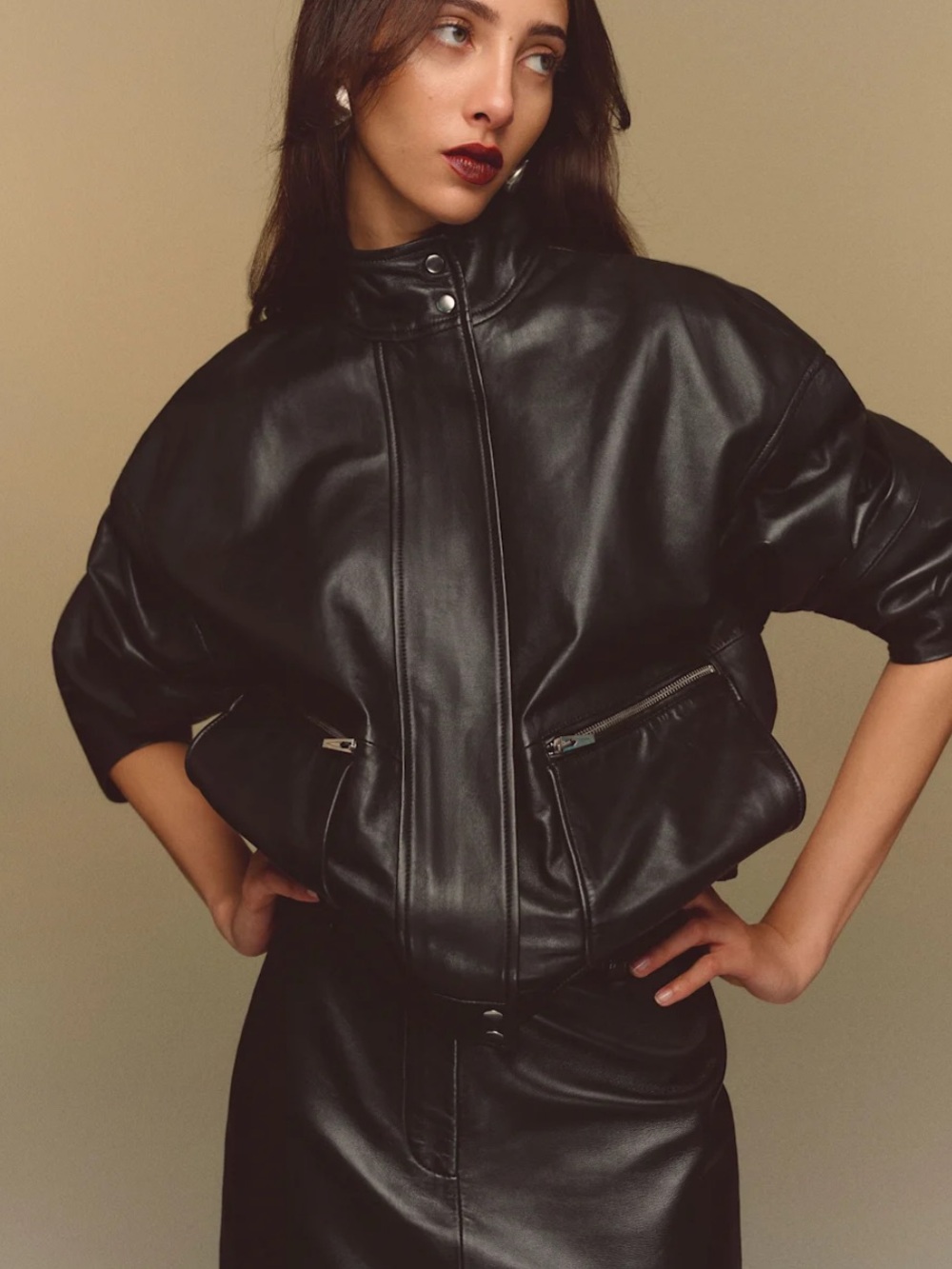 Reformation Veda Harrison Leather Oversized Bomber